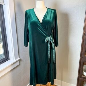 IGIGI Forest Green Velvet Wrap Dress with Silk Trim Plus Size 18/20